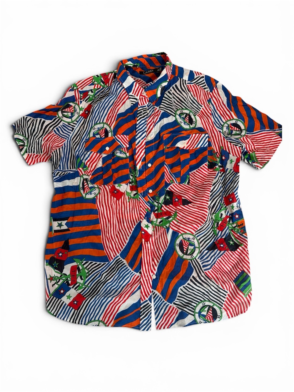 3XL Vintage Nautical Lauren Ralph Lauren Shirt Blue Orange Green & Red